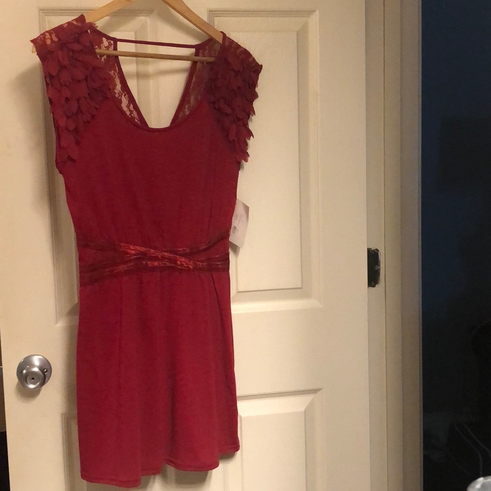 Red dress with shoulder trim